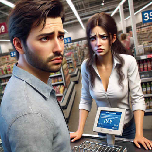 Bild: Enttuschter Kunde an der Kasse bei Netto